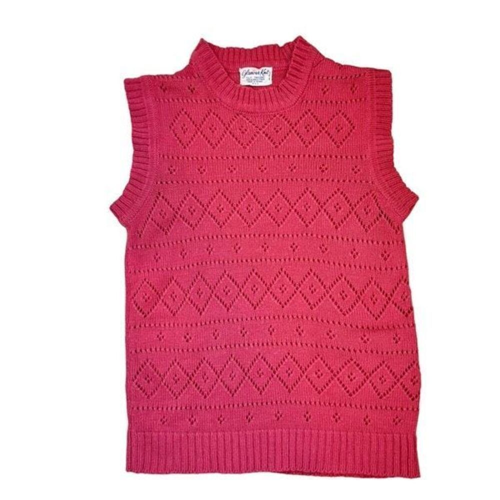 Glamour Knit pink open work argyle pink vintage sleeveless sweater